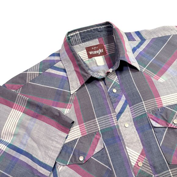 Wrangler Pearl Snap Lightweight Striped Short Sleeve Shirt Sz L 16-16 1/2 - Picture 1 of 7